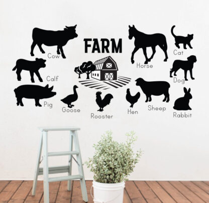 Farm Animal Classroom Silhouette - Vinyl Wall Decal Set - (Size: 24" Wide by 12" High)