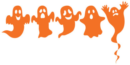 small 5 pack of orange vinyl ghost stickers