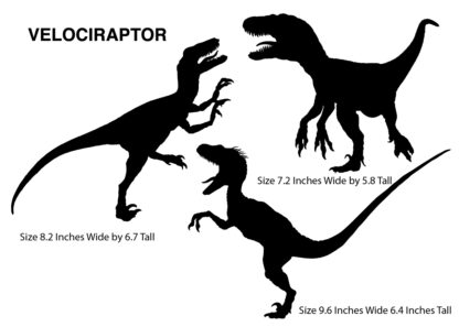 Velociraptor Silhouette - 3 Pack - Vinyl Wall Decal - School Classrooms - 16 Inches Wide by 9.6 Inches Tall